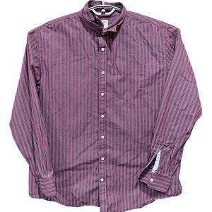 Old Navy Men Shirt XXL Blue Dark Pink Striped Button Up Long Sleeve 100% Cotton
